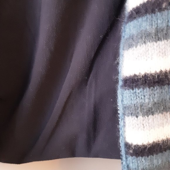 Made in Nepal Polar Fleece Lined Chunky Wool Sweater | Blue White | S-M - Picture 4 of 12